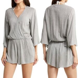 Women's Gray V-Neck Surplice Romper
